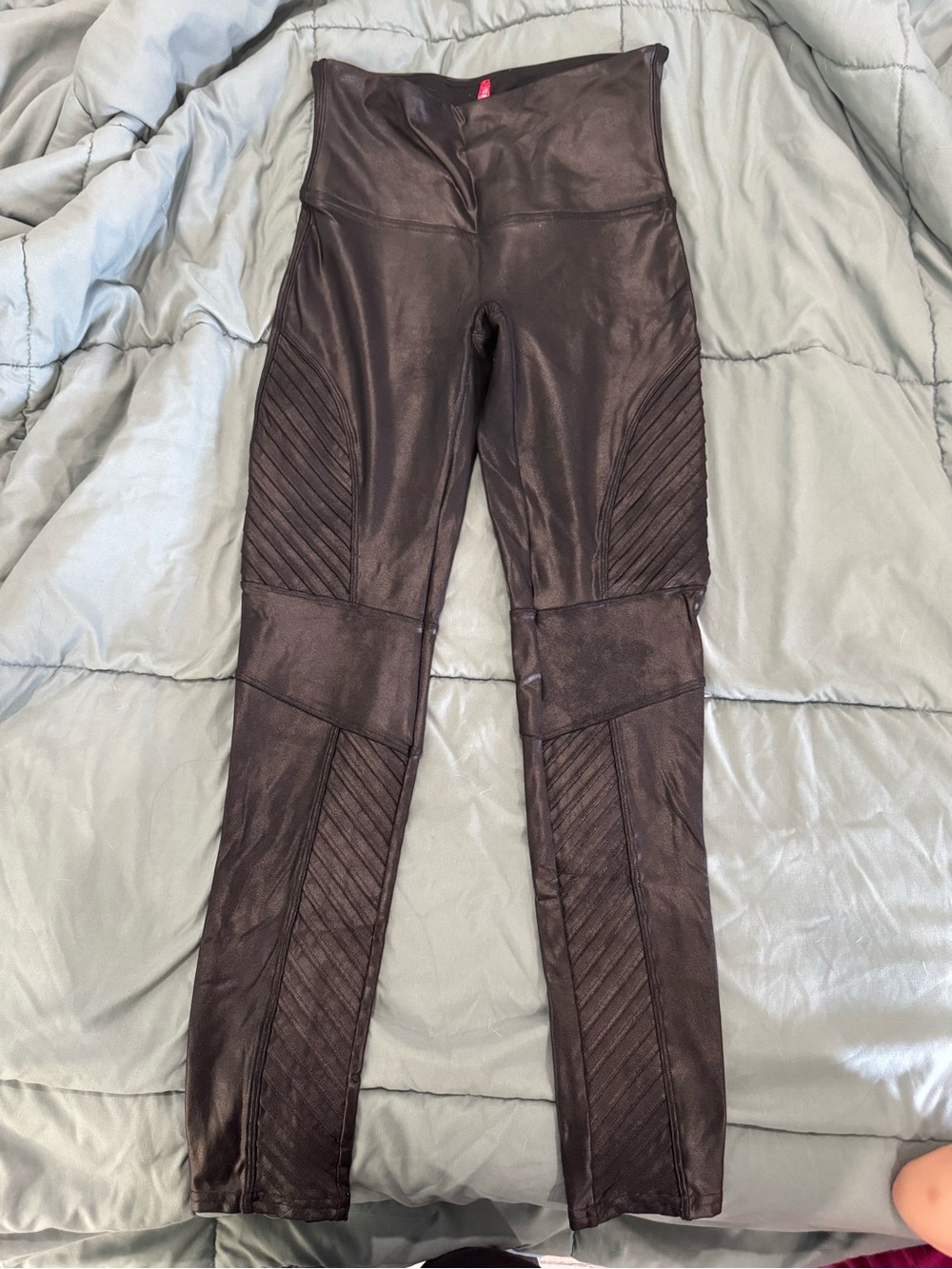 Shiny Black Moto-Panel Leggings